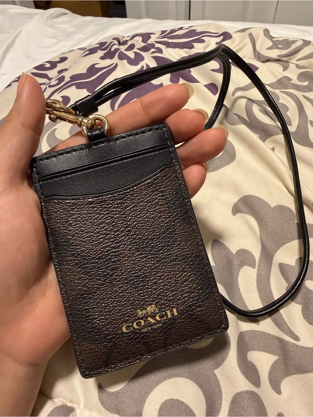 Coach Brown and Black Signature Card Lanyard